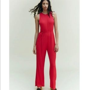 Zara High Neck Sleeveless Ribbed Fuchsia Jumpsuit - image 1